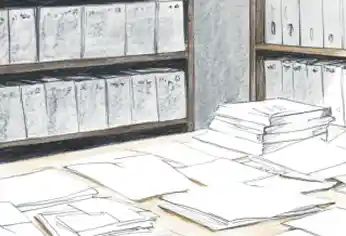 Aquarelle : dossiers et papiers administratifs empilés